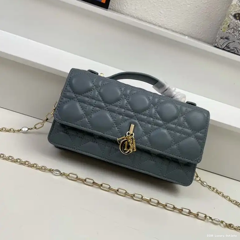 Dior Top Miss Sky Lambskin Cannage Handle Mini Blue Bag 0420 Luxury